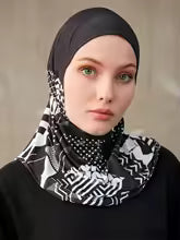Sporty Inner Women's Hijabs Muslim Breathable Islamic Instant Turban For Ladies Geometric Printing Pattern Head Wrap Headband