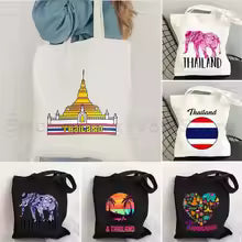 Graphic Bangkok Buddha Thailand Map Trip Souvenir Elephant Art Cute Gifts Heart Phuket Canvas Tote Bag Shopper Casual Handbag