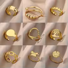 Irregular Hollow Opening Rings For Women Stainless Steel Gold Color Geometric Ring Fashion Simple Party Christmas Jewelry Gift   4.4   65 Reviews   ౹   487 sold