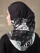 Sporty Inner Women's Hijabs Muslim Breathable Islamic Instant Turban For Ladies Geometric Printing Pattern Head Wrap Headband