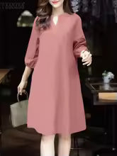 2025 ZANZEA Fashion Women V Neck 3/4 Sleeve Dress Autumn Sundress Elegant Solid OL Work Dresses Casual A Line Loose Vestido Robe