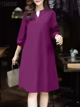 2025 ZANZEA Fashion Women V Neck 3/4 Sleeve Dress Autumn Sundress Elegant Solid OL Work Dresses Casual A Line Loose Vestido Robe