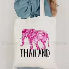Graphic Bangkok Buddha Thailand Map Trip Souvenir Elephant Art Cute Gifts Heart Phuket Canvas Tote Bag Shopper Casual Handbag