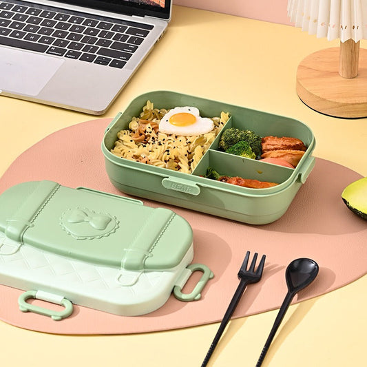 3 Grid Lunch Box With Spoon and Fork