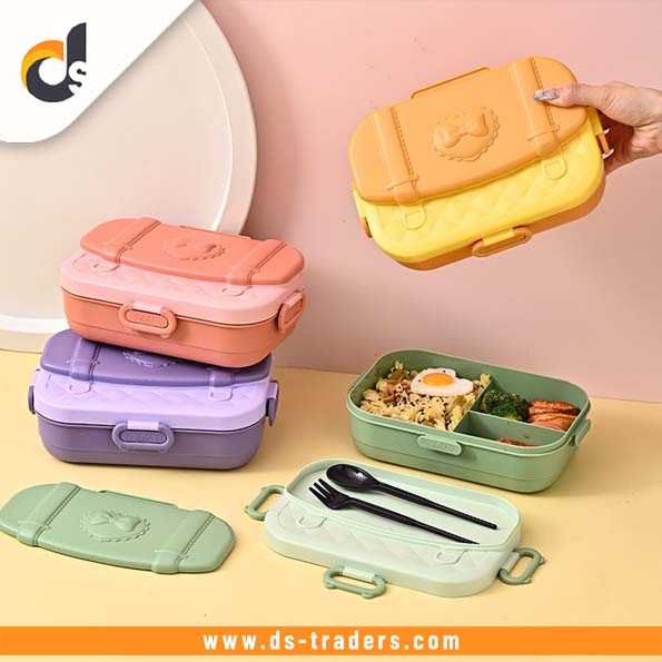 3 Grid Lunch Box With Spoon and Fork